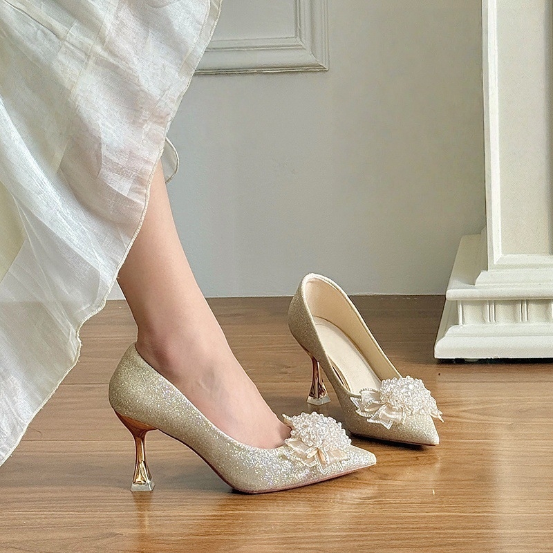 Ženské Mary Jane svadobné topánky, špičatý nos, PU horný materiál, 6–8 cm stiletto podpätok, slip-on, gumová podrážka