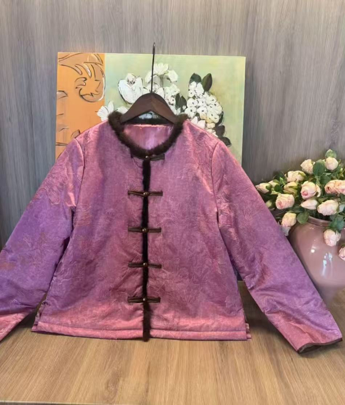 Dámsky externý kabát s kožušinovým golierom, polyesterové vlákno 95%+, dlhé rukávy, bežná dĺžka