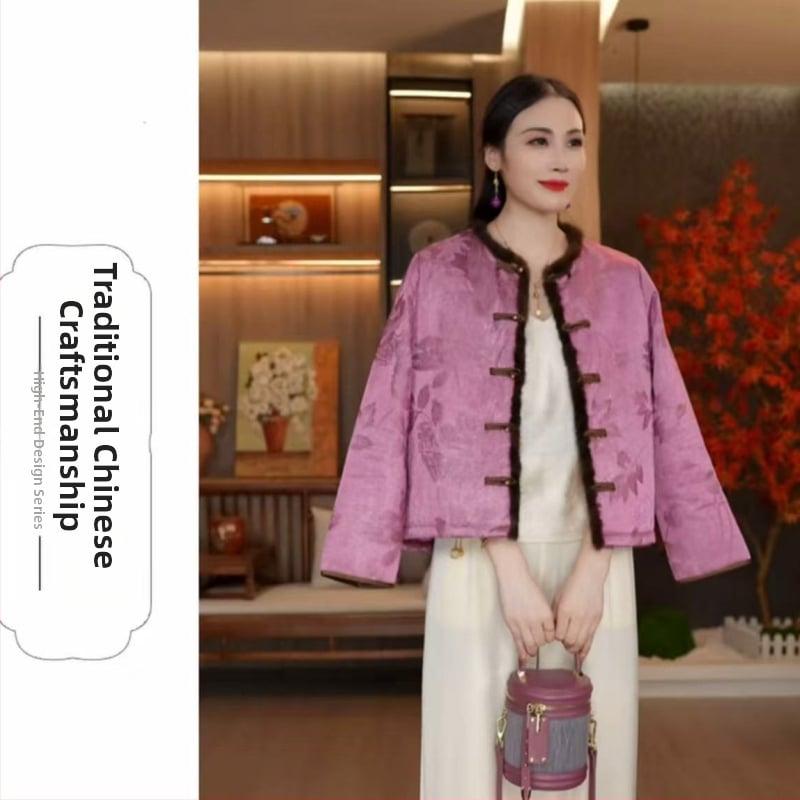 Dámsky externý kabát s kožušinovým golierom, polyesterové vlákno 95%+, dlhé rukávy, bežná dĺžka