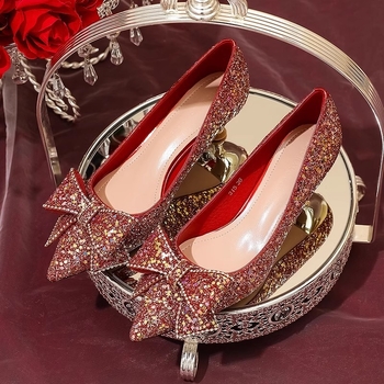 Svadobné topánky s ostrým nosom, PU vrchný materiál, stredná výška podpätku 3-6 cm, masívny podpätok, Slip-on