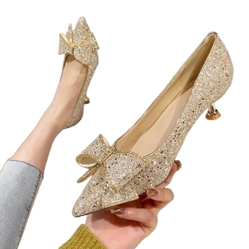 Svadobné topánky s ostrým nosom, PU vrchný materiál, stredná výška podpätku 3-6 cm, masívny podpätok, Slip-on