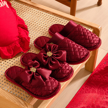 Svadobné papuče s dizajnom Toe-loop, vrchnák bavlna, podrážka PVC, hrubá podrážka, protišmykové a teplé