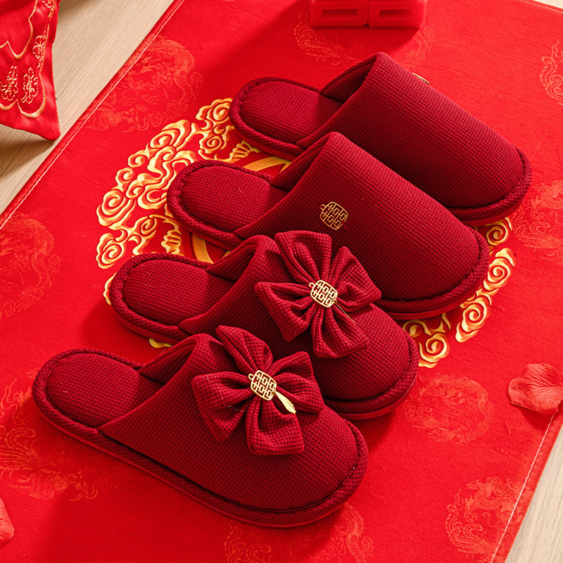 Svadobné papuče s dizajnom Toe-loop, vrchnák bavlna, podrážka PVC, hrubá podrážka, protišmykové a teplé