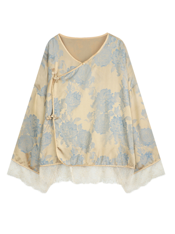 Dámsky cardigan kabát s čipkovaným jacquardom, polyesterový materiál, vzor rastlín, voľný strih, štvorcový golier