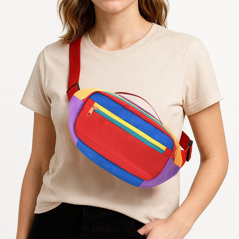 Bedrová taška / cez telo, street trend štýl, polyester, zips, vnútorné vrecká so zipsom a priehradky, vonkajšie patch vrecko