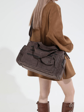 Geantă de mână din PU, crossbody cu un singur umăr, formă orizontal dreptunghiulară, închidere cu fermoar, buzunar ascuns cu fermoar