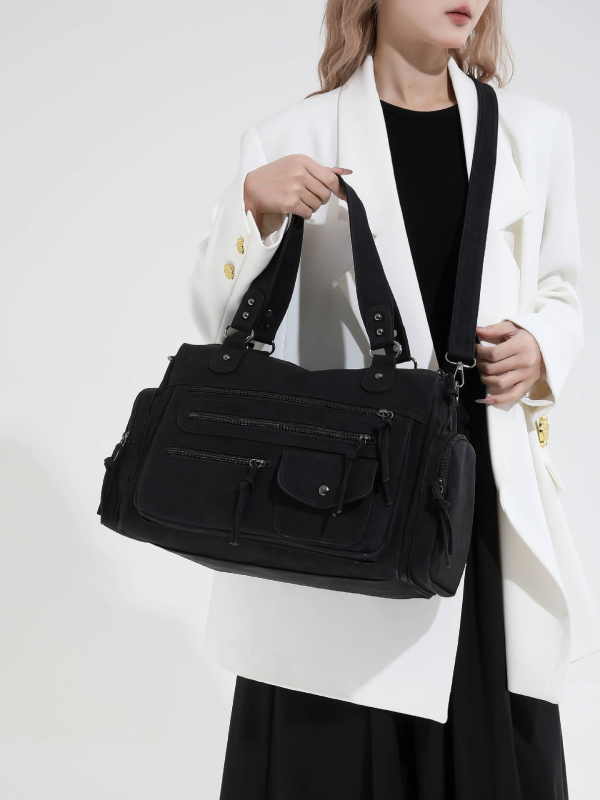 Geantă de mână din PU, crossbody cu un singur umăr, formă orizontal dreptunghiulară, închidere cu fermoar, buzunar ascuns cu fermoar
