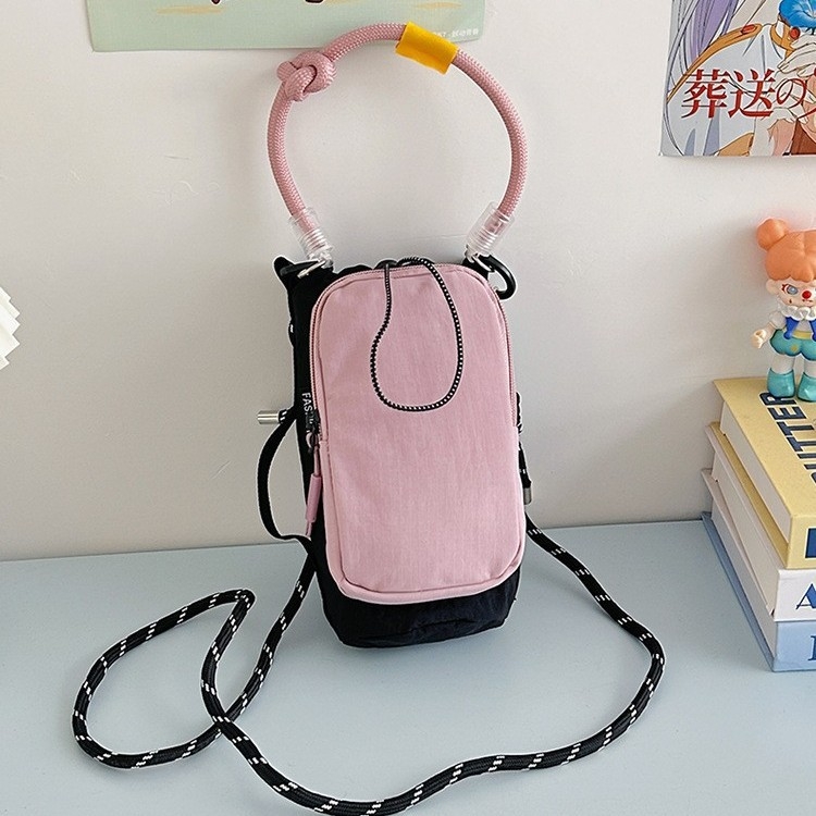 Geantă pentru telefon din nailon cu fermoar, crossbody vertical, curea simplă, buzunar interior pentru telefon