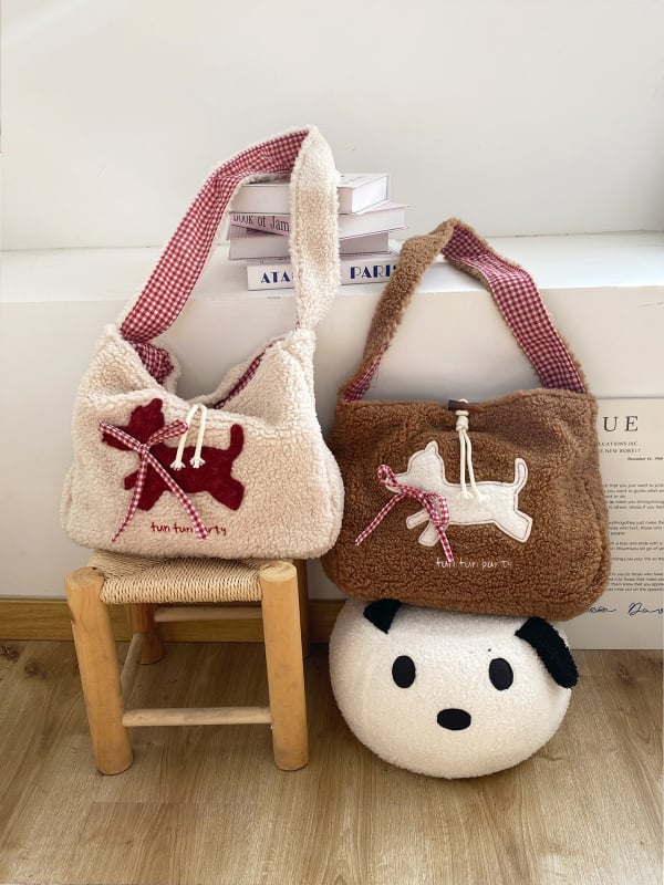 Geantă crossbody brodată în stil coreean, un cățeluș desen animat, capacitate mare, geantă Tote pentru uz zilnic