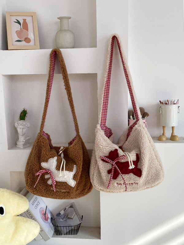 Geantă crossbody brodată în stil coreean, un cățeluș desen animat, capacitate mare, geantă Tote pentru uz zilnic