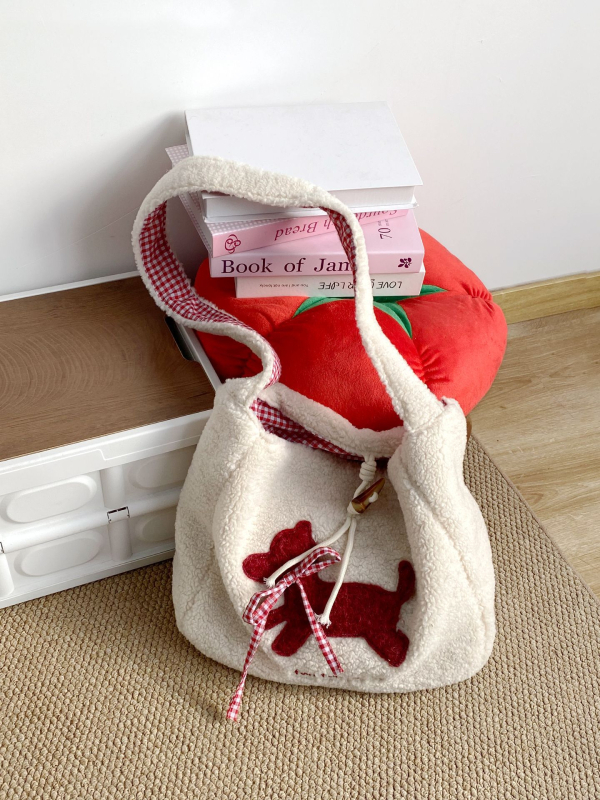 Geantă crossbody brodată în stil coreean, un cățeluș desen animat, capacitate mare, geantă Tote pentru uz zilnic