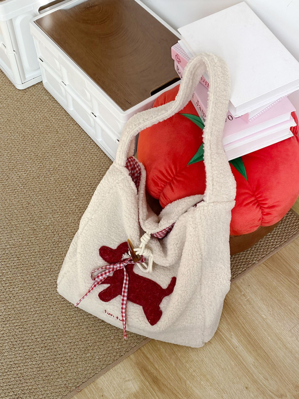 Geantă crossbody brodată în stil coreean, un cățeluș desen animat, capacitate mare, geantă Tote pentru uz zilnic