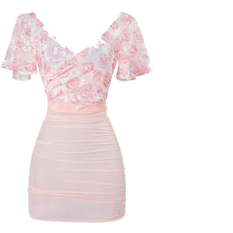 Kostým námorníka na hranie rolov – čipkované kvietkové šaty, priehľadné, odhaľuje dekolt, polyester 95%