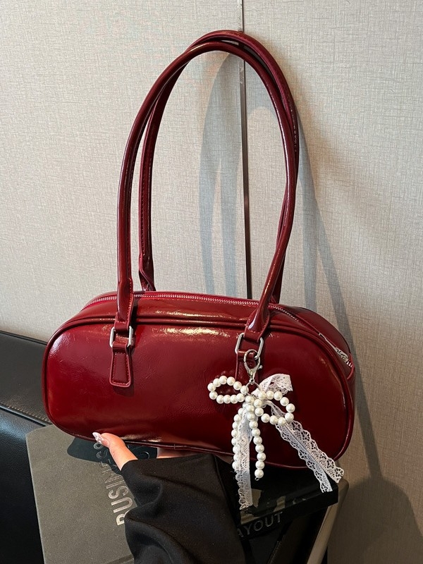 PU kabelka na rameno v baletnom štýle, horizontálny štvorcový tvar, zips, vnútorná kapsa na telefón, podšívka z polyesteru