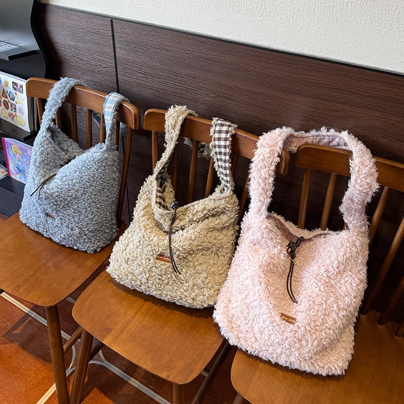 Geantă de umăr în stil coreean, blană de miel, toamnă-iarnă, cu capacitate mare, crossbody, pentru femei
