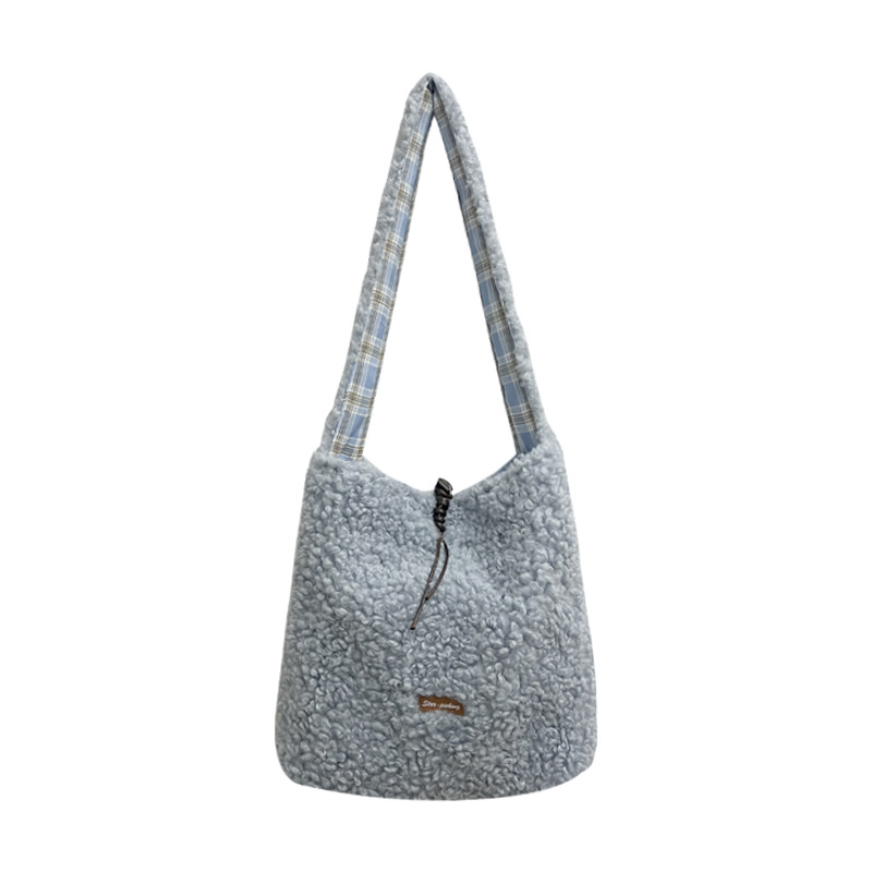 Geantă de umăr în stil coreean, blană de miel, toamnă-iarnă, cu capacitate mare, crossbody, pentru femei