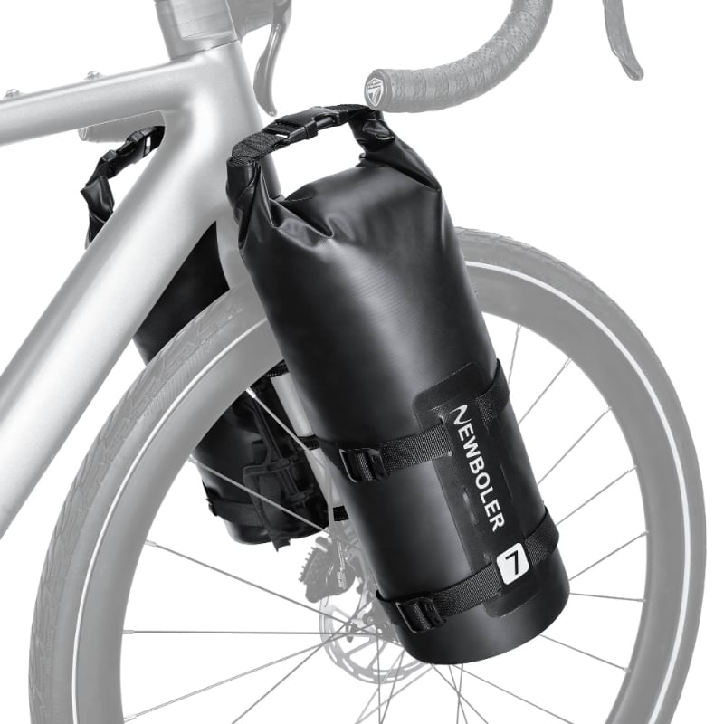 Taška na prednú vidlicu bicykla – vodeodolná PVC konštrukcia, delené telo, objem 3L/5L, vhodná pre horské a cestné bicykle