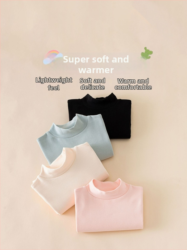 Bērnu garu piedurkņu bāzes tops ar korejiešu stilu, 95% kokvilna, brūšēts audums, bez kapuces, vienkrāsains raksts, ziemai, pavasarim un rudenim