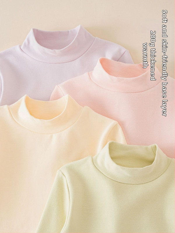 Bērnu garu piedurkņu bāzes tops ar korejiešu stilu, 95% kokvilna, brūšēts audums, bez kapuces, vienkrāsains raksts, ziemai, pavasarim un rudenim