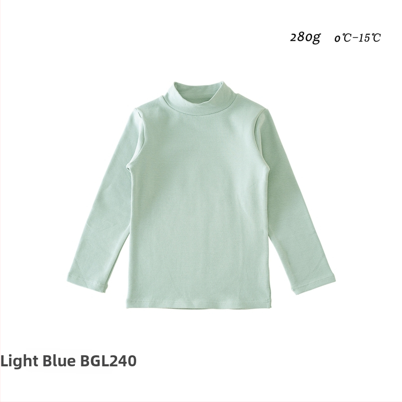 Detské základné tričko s dlhým rukávom, korejský štýl, 95% bavlna, brusená mäkká úprava, bez kapucne, jednobarevný vzor, na zimu jar jeseň