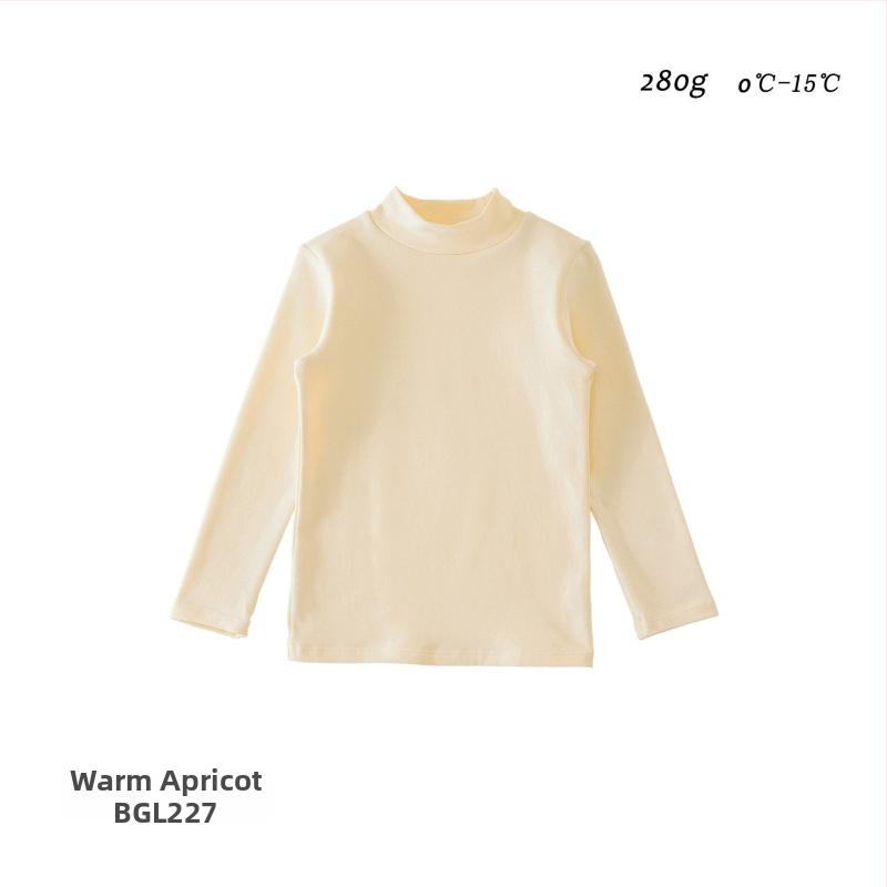 Detské základné tričko s dlhým rukávom, korejský štýl, 95% bavlna, brusená mäkká úprava, bez kapucne, jednobarevný vzor, na zimu jar jeseň