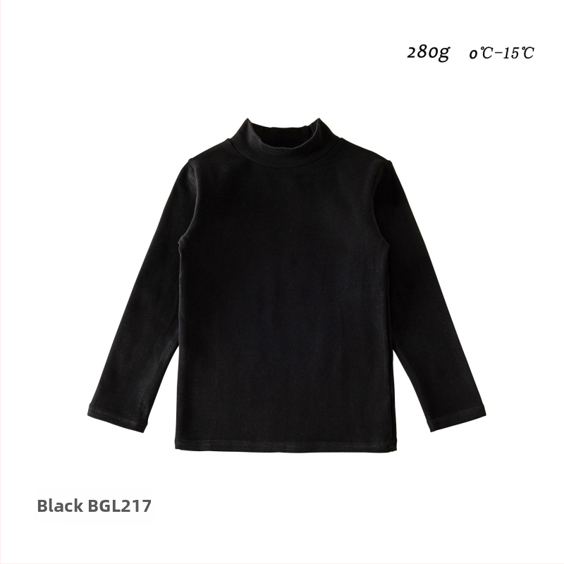 Detské základné tričko s dlhým rukávom, korejský štýl, 95% bavlna, brusená mäkká úprava, bez kapucne, jednobarevný vzor, na zimu jar jeseň
