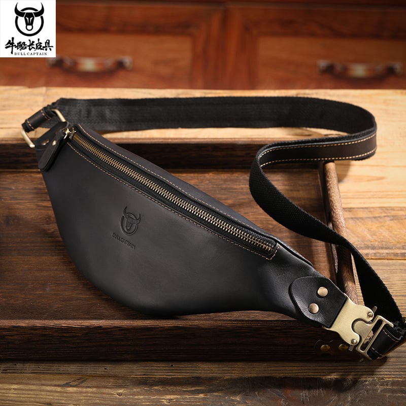 Vyriska odinė juosmens rankinė Cow Captain Leather — viršutinio sluoksnio jautienos oda, atspari vandeniui, dėvėjimuisi atspari, vienos spalvos raštas, poliesterio padas