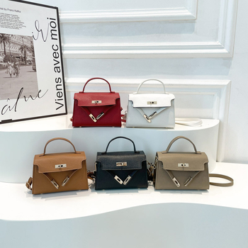 Geantă mini pătrată din PU cu închidere cu lacăt, buzunar pentru ID, formă orizontală, cu o singură curea de umăr