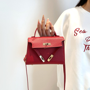 Geantă mini pătrată din PU cu închidere cu lacăt, buzunar pentru ID, formă orizontală, cu o singură curea de umăr