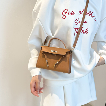 Geantă mini pătrată din PU cu închidere cu lacăt, buzunar pentru ID, formă orizontală, cu o singură curea de umăr