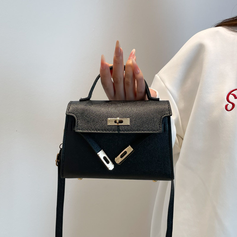 Geantă mini pătrată din PU cu închidere cu lacăt, buzunar pentru ID, formă orizontală, cu o singură curea de umăr