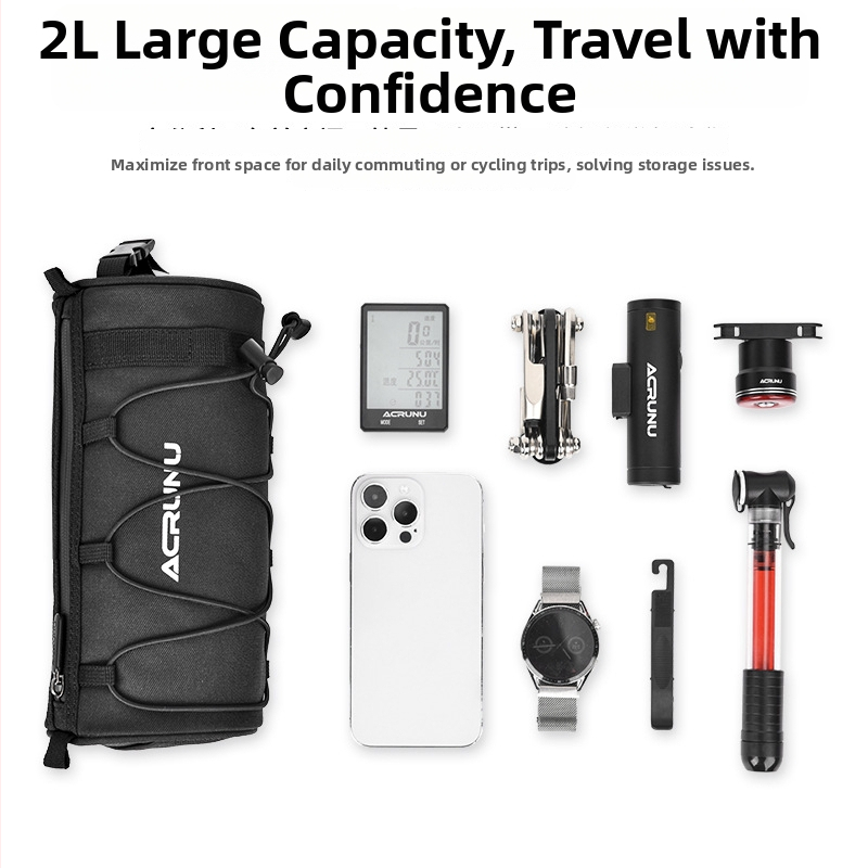 ACRUNU Predný rámový vak na bicykel, 2L, nepremokavý, 900D nylon, 150 g, pre horské a cestné bicykle