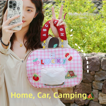 Prenosná visacia taška do auta, Oxford látka, roztomilý kreslený štýl, viacúčelový organizér na cestovanie, stolný a spálňový úložný priestor