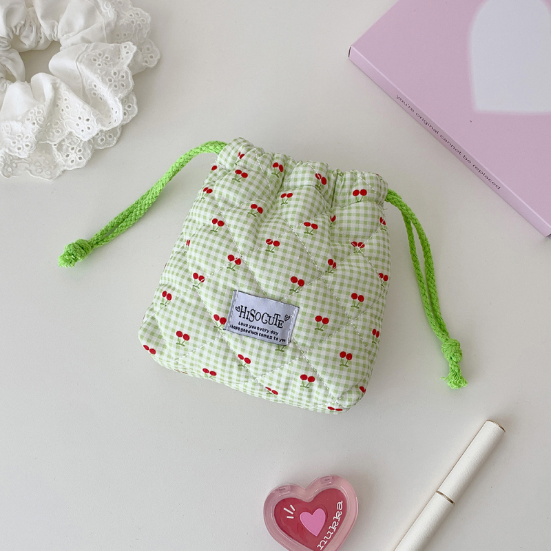 Taška so šnúrkou s čerešňovým vzorom, INS štýl, polyester + bavlna, viacúčelové uloženie na cestovanie, kozmetiku, stolný poriadok, spálňu, kúpeľňu.