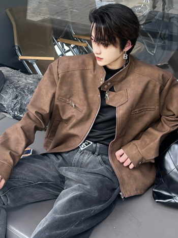 Kožená bunda, motocyklový štýl, PU koža, zips, voľný strih