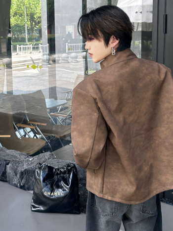 Kožená bunda, motocyklový štýl, PU koža, zips, voľný strih