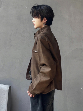 Kožená bunda, motocyklový štýl, PU koža, zips, voľný strih