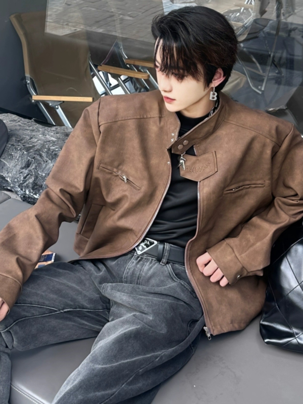 Kožená bunda, motocyklový štýl, PU koža, zips, voľný strih