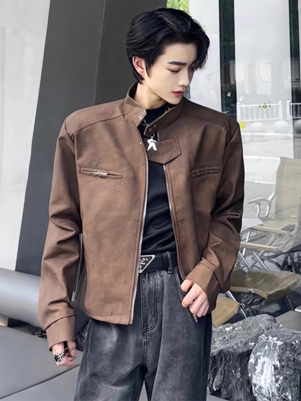 Kožená bunda, motocyklový štýl, PU koža, zips, voľný strih