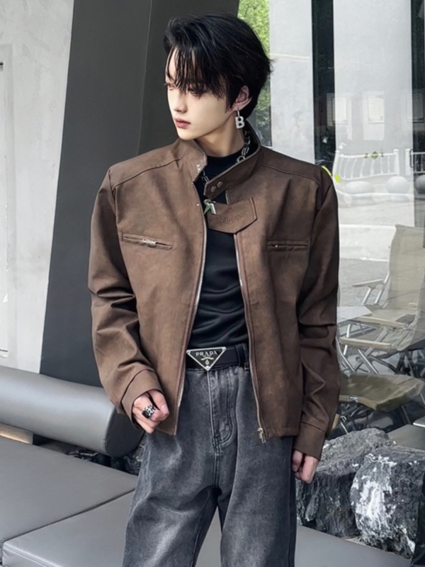 Kožená bunda, motocyklový štýl, PU koža, zips, voľný strih