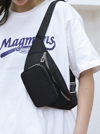 Pečių krepšys street trend stiliumi, nailonas, poliesterio įdaila, užtrauktuko uždarymas, trimatis išorinis krepšys