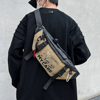 Pánska taška na prsia cez rameno, ulicný štýl, PU materiál, vodeodolná a odolná, vzor s písmenami, podšívka z polyesteru