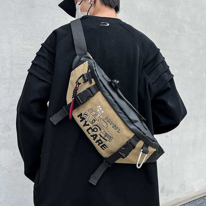 Pánska taška na prsia cez rameno, ulicný štýl, PU materiál, vodeodolná a odolná, vzor s písmenami, podšívka z polyesteru