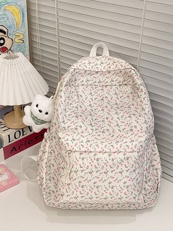 Japán stílusú virágos hátizsák lányoknak, Oxford anyag, nylon bélés, ívelt vállpántok, iskolai táska, tavasz 2025