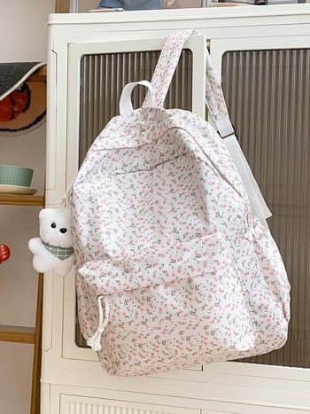 Japán stílusú virágos hátizsák lányoknak, Oxford anyag, nylon bélés, ívelt vállpántok, iskolai táska, tavasz 2025