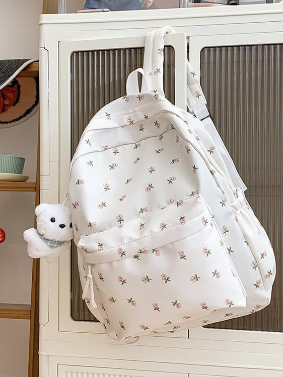 Japán stílusú virágos hátizsák lányoknak, Oxford anyag, nylon bélés, ívelt vállpántok, iskolai táska, tavasz 2025