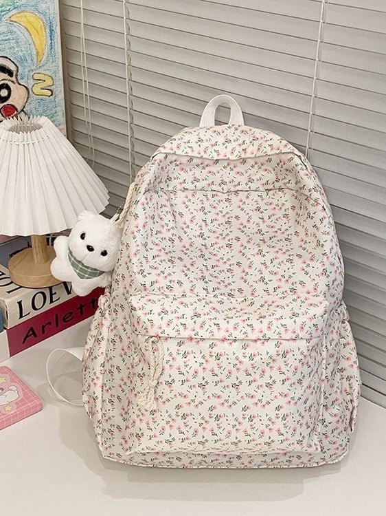 Japán stílusú virágos hátizsák lányoknak, Oxford anyag, nylon bélés, ívelt vállpántok, iskolai táska, tavasz 2025