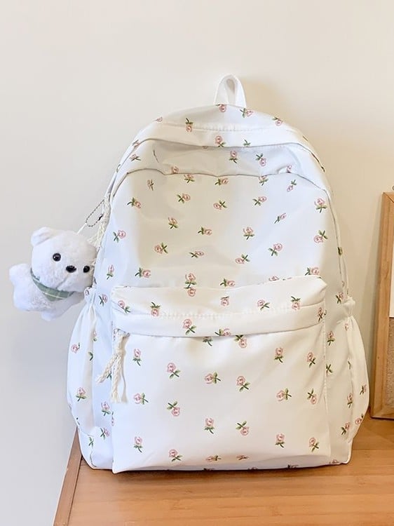 Japán stílusú virágos hátizsák lányoknak, Oxford anyag, nylon bélés, ívelt vállpántok, iskolai táska, tavasz 2025