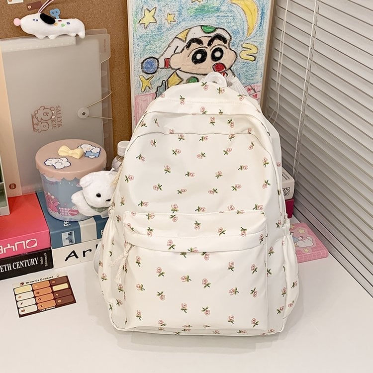 Japán stílusú virágos hátizsák lányoknak, Oxford anyag, nylon bélés, ívelt vállpántok, iskolai táska, tavasz 2025