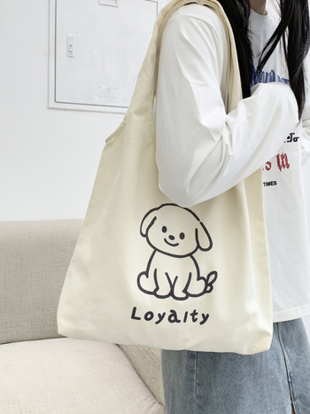 Plátená taška typu tote so štýlom detskej karikatúry, vestový tvar, otvorené ústa dizajn (Štýl: detská karikatúra; Materiál: plátno; Trend: tote taška; Tvar: vestový štýl; Otvorenie: otvorené ústa dizajn)